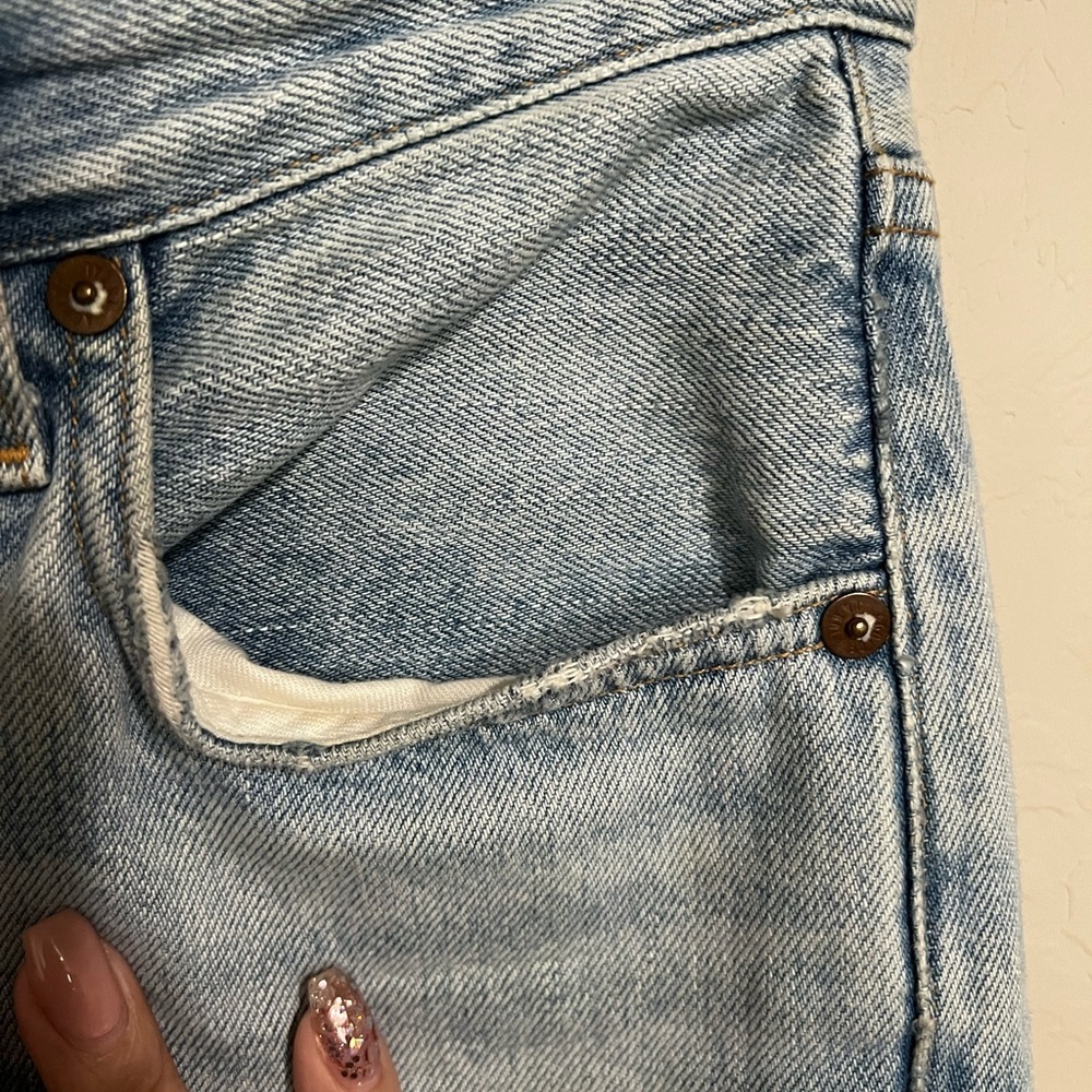 Agolde Riley Revolve High Rise Button Fly Straight Distressed Crop Denim Jeans - Picture 12 of 16